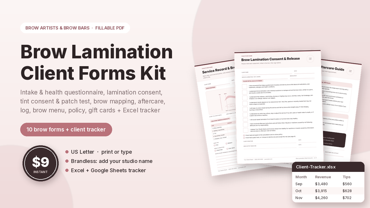 Brow Lamination Client Forms Kit preview