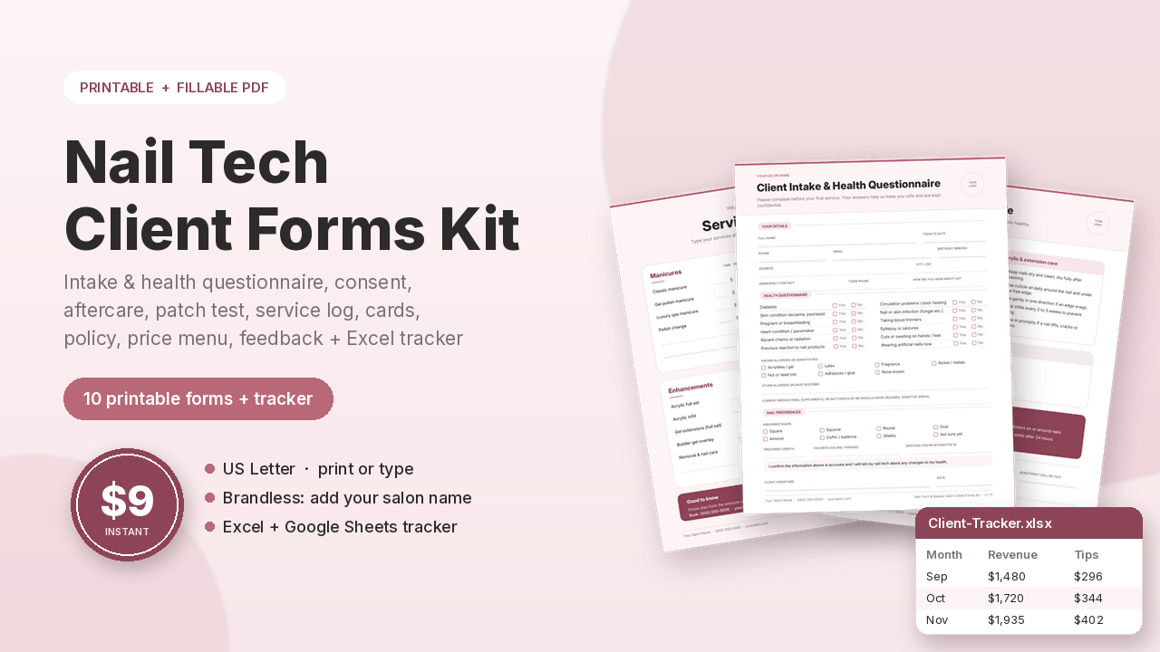 Nail Tech Client Forms Kit preview