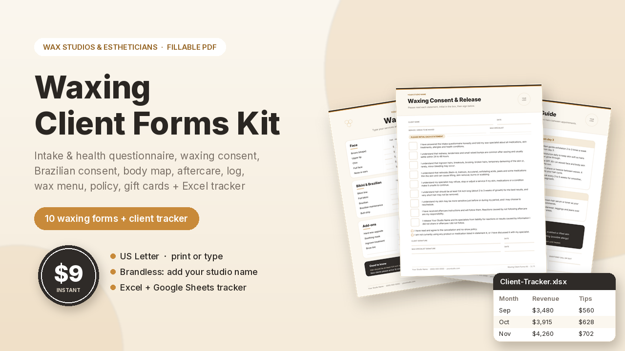 Waxing Client Forms Kit preview